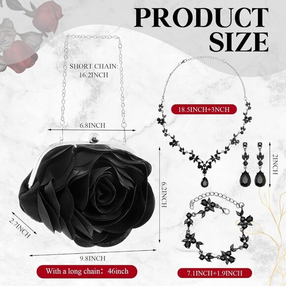 Stylish Floral Clutch Set with Adjustable Straps & Elegant Jewelry Ensemble - Picture 2 of 6